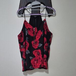 Eclipse Black & Red Floral Zip-Front Cami
